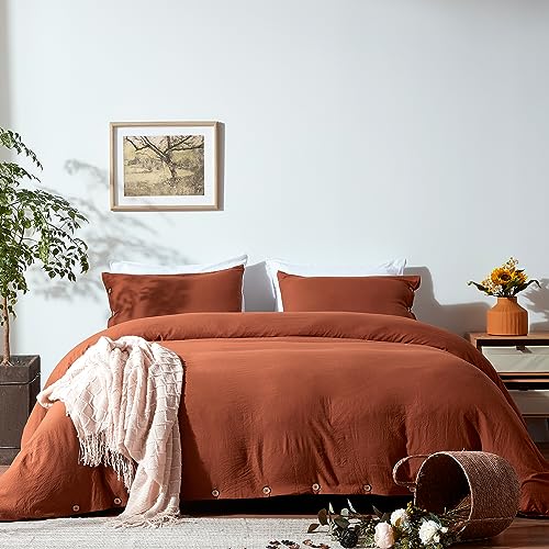  NexHome Burnt Orange Duvet Cover Sets King Size 3 Piece Double Brushed Microfiber King Duvet Cover With Button Closure & Corner Tie 1 Breathable And Soft Duvet Cover 104x90 Inches + 2 Pillow Shams