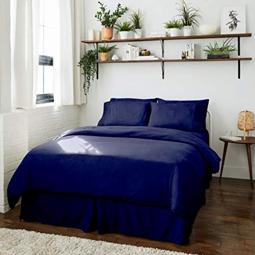  Queen Duvet Cover Set | Soft & Silky Duvet Cover Queen Set With Bamboo Woven Material | Cool & Breathable Comforter Cover With Zipper Closure | 3 Piece Set (Queen, Navy Blue)