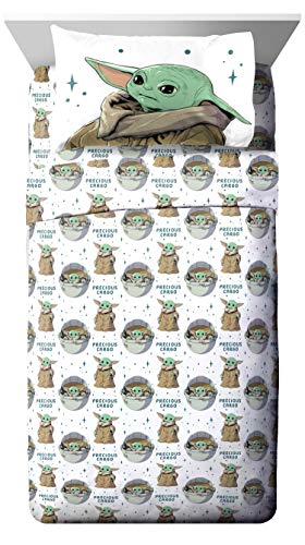  Jay Franco Star Wars The Mandalorian Curious Child Twin Sheet Set - 3 Piece Set Super Soft And Cozy Kid’s Bedding Features The Child Baby Yoda - Fade Resistant Microfiber Sheets