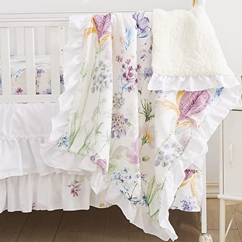  Brandream Wildflower Butterfly Crib Bedding Sets For Girls Farmhouse Baby Nursery Bedding Blanket Set Romantic Purple White, 6 Pieces