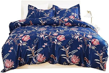  3 Pcs Blush Pink Floral Duvet Cover Set King Size, Soft Botanical Printed Microfiber Comforter Cover Zipper Closure Corner Ties
