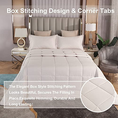  SOULOOOE 128x120 Oversized King Plus Comforter Extra Large King Size Quilts 3 Pieces Lightweight Reversible Down Alternative Cooling Summer Comforter For All Season With 8 Corner Tabs Beige
