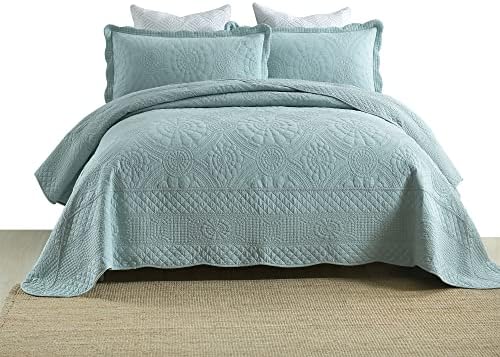 MarCielo 3-Piece 100% Cotton Oversized Bedspread Set Coverlet Set Lightweight Quilt Set Embroidery Farmhouse Bedding Set (Natural Beige, King (118"x106"))