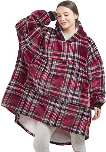 Degrees Of Comfort Wearable Blanket Hoodie For Kids Girls, Sherpa Hooded Blankets Sweatshirt With Pockets, One Size Fits All, Pink, 30x28 Inch