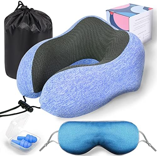  Levcoecam Travel Neck Pillow,Memory Foam Neck Pillow,Comfortable & Breathable Cover, Portable Airplane Travel Kit With 3D Contoured Eye Masks, Earplugs, And Luxury Bag (Pink)