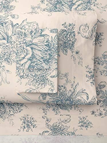  Mélange Home Melange Home, Light Blue Toile 400 Thread Count Cotton, Full/Queen Duvet Set