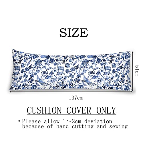  Body Pillowcase, Bohemian Flower Ultra Soft Colorful Velvet Full Long Body Pillow Covers 20 X 54 With Zipper, Total Boho Floral Body Pillow Protector, For Adults Women And Men (Blue White)