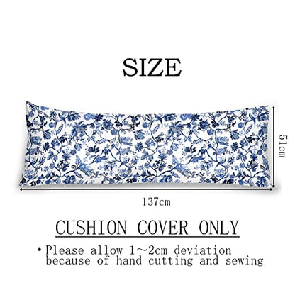  Body Pillowcase, Bohemian Flower Ultra Soft Colorful Velvet Full Long Body Pillow Covers 20 X 54 With Zipper, Total Boho Floral Body Pillow Protector, For Adults Women And Men (Blue White)