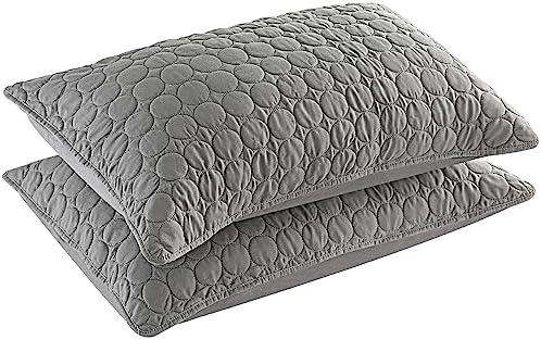  BOSOWOS Pillow Shams Standard Size Set Of 2, Ultra Soft Breathable Quilted Pillow Cases 20 X 26 Inches For Sleeping, Grey Big Round Standard 2Pack
