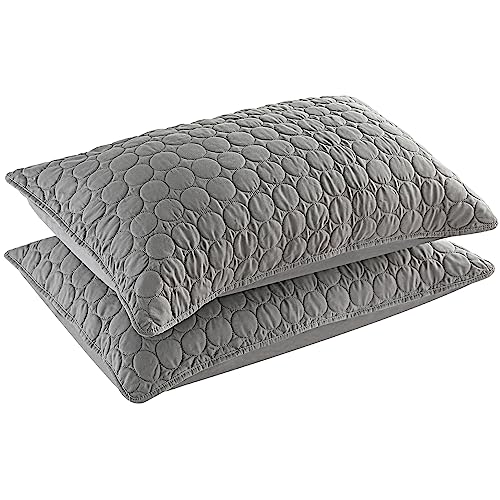  BOSOWOS Pillow Shams Standard Size Set Of 2, Ultra Soft Breathable Quilted Pillow Cases 20 X 26 Inches For Sleeping, Grey Big Round Standard 2Pack