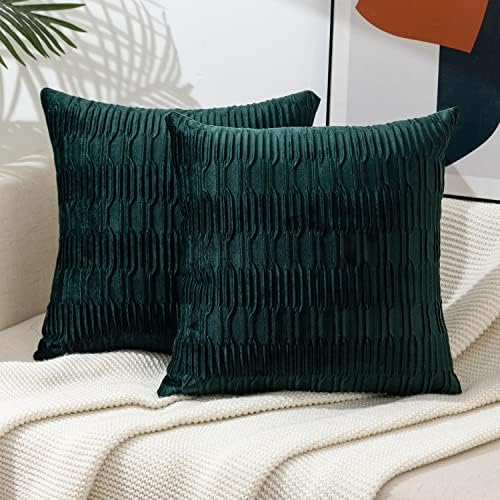  ETASOP 2Pack White Velvet Pillow Covers With Wave Striped Decorative, Luxury Soft Cushion Cases For Farmhouse Couch Sofa Living Room,18x18 Inches