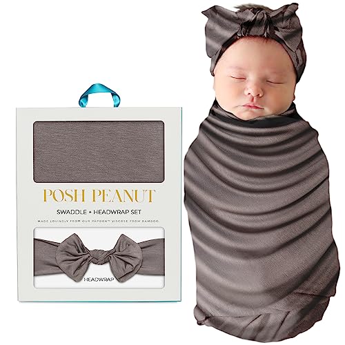  Posh Peanut Baby Swaddle Blanket, Premium Soft Päpook Bamboo Swaddles Wrap & Headband Set, Anti Stink Lightweight Breathable Infant Receiving Swaddling Blankets, Large Boy & Girl Newborn Shower Gift
