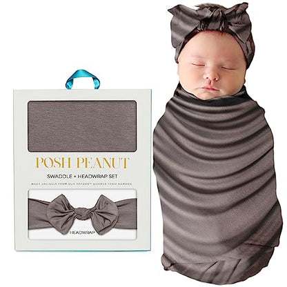  Posh Peanut Baby Swaddle Blanket, Premium Soft Päpook Bamboo Swaddles Wrap & Headband Set, Anti Stink Lightweight Breathable Infant Receiving Swaddling Blankets, Large Boy & Girl Newborn Shower Gift