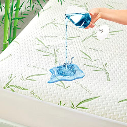  King Bamboo Waterproof Mattress Protector, Cooling And Breathable Mattress Pad Cover, Deep Pocket Bed Cover-Stretch To 21" Fitted Mattress Protection