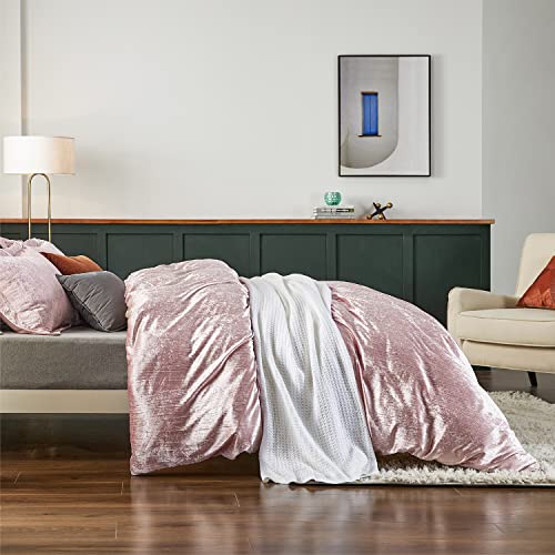  Bedsure Velvet Duvet Cover Set - Luxurious, Glossy Queen Duvet Cover Set, Pink Duvet Cover Queen With 2 Pillow Shams (Petal Pink, Queen, 90 X 90 Inches)