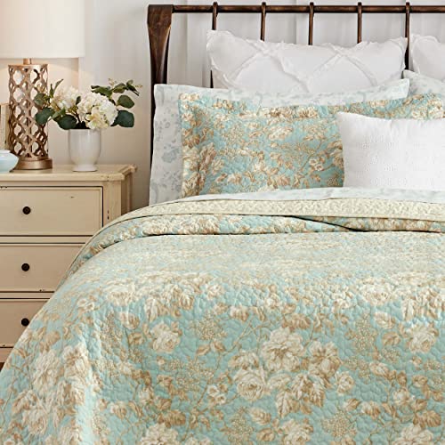 Laura Ashley - Brompton Collection - Quilt Set - 100% Cotton, Reversible, All Season Bedding, Includes Matching Sham(s), Queen, Serene