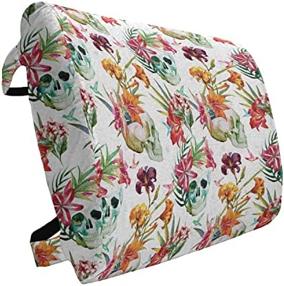  Ambesonne Sugar Skull Lumbar Back Support Pillow, All Saints Day Oriental Mexican Flowers Hearts Vibrant Design Print, High Density Foam For Office Chairs Car Seats, 14" X 13", Hot Pink Purple Green
