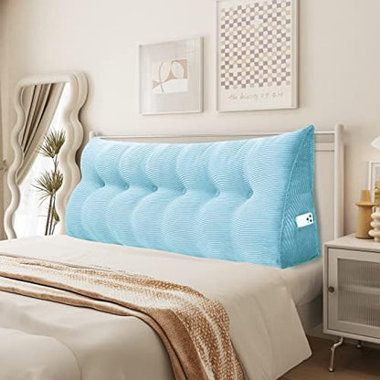  YXCSELL Headboard Wedge Pillow Triangular Bolster Pillows For Daybed Sofa Cushion Corduroy Large Support Backrest Bedrest Reading Pillow Lumbar Positioning Upholstered (Grey,Twin)