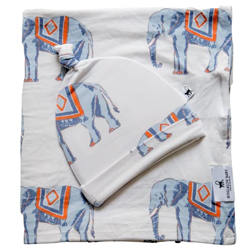  BUNGALOW BABY Swaddle Set - Premium Bamboo Viscose Baby Swaddle Blanket & Hat Set, Baby Boy, Baby Girl, Unisex, Newborn Swaddle, Bamboo Blanket, Stocking Suffer For Baby (Dash/Black & White)