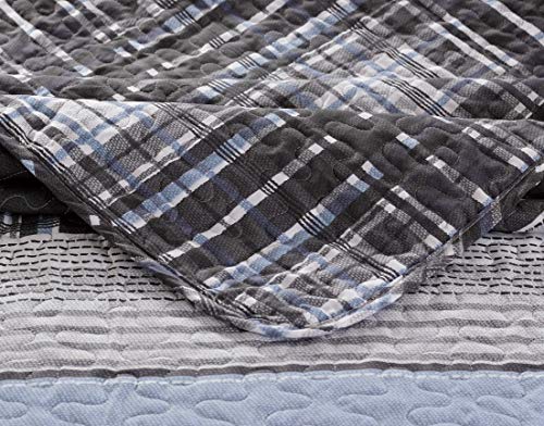 Luxury Home Collection 2 Piece Twin/Twin XL Quilted Reversible Coverlet Bedspread Set Modern Plaid Blue Gray White