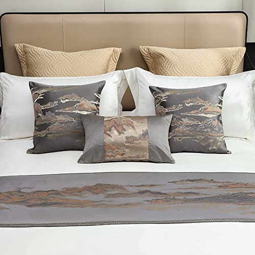  QFWMCW Luxury Bed Runner Bed Runners For King Size Bed Bedding Runner Bed Scarf Home Decorative Bed End Scarf For Hotel Wedding Room Home Guestroom, Gray, King 19.7x95.4in