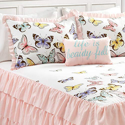  Lush Decor Pink Flutter Butterfly 4-Piece Bedspread Set, Cute Comforter (Full)