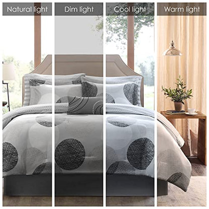  Madison Park Essentials Bed In A Bag Comforter, Vibrant Color Design All Season Down Alternative Cover With Complete Cotton Sheet Set, Cal King(104"x92"), Knowles, Circular Grey, 9 Piece