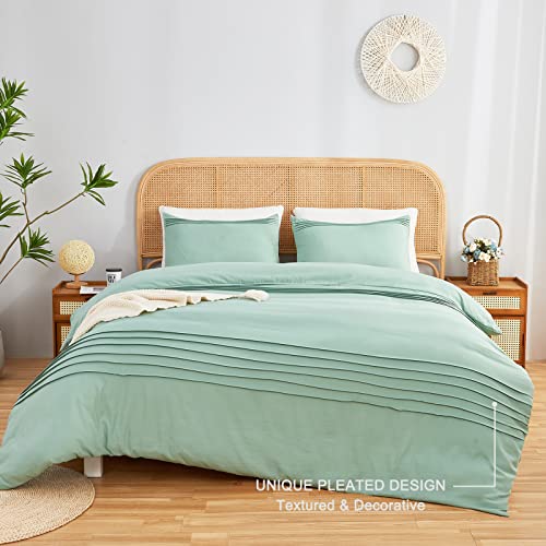  Sage Green Duvet Cover King Size Pleated Duvet Cover Set Soft Microfiber With 2 Pillowcases Zipper Closure Bedding Set (Sage Green, 104"x90")