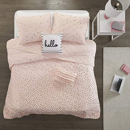  Intelligent Design Zoey Metallic Printed Coverlet Set, Twin/Twin XL, Blush/Rosegold