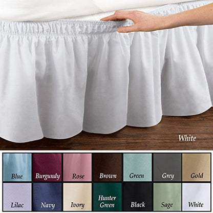  Wrap Around Bed Skirt, Easy Fit Elastic Dust Ruffle, Navy, Twin/Full