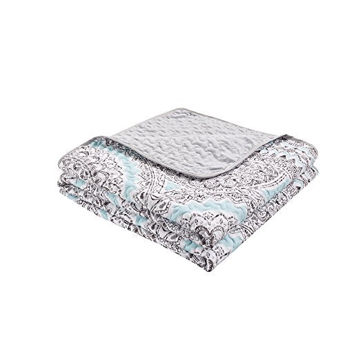  Reversible Quilt Set - Vermicelli Stitching Bohemian Design, All Season, Lightweight, Coverlet Bedspread Bedding, Shams, Twin/Twin XL(66"x90") Adele Aqua Medallion 2 Piece