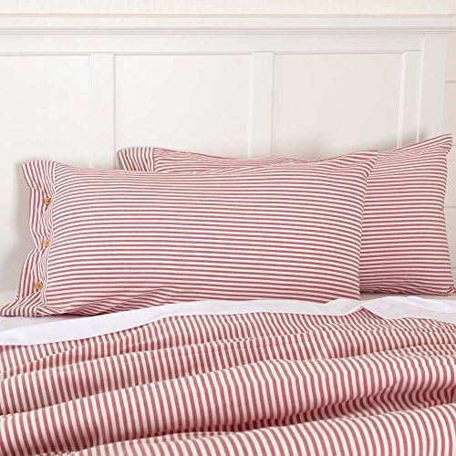  Farmhouse Ticking Stripe Red King Bed Skirt 78" X80", W/ 16" Drop, Tailored Dust Ruffle