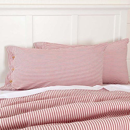  Farmhouse Ticking Stripe Red King Bed Skirt 78" X80", W/ 16" Drop, Tailored Dust Ruffle