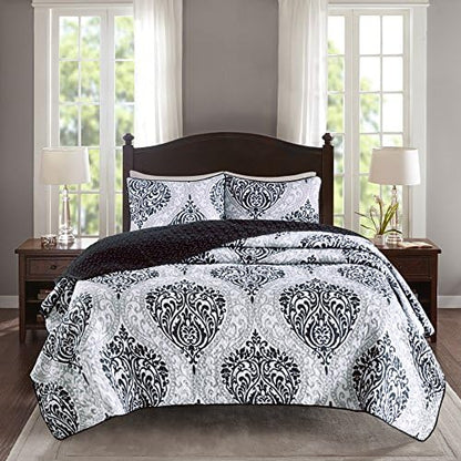 Reversible Quilt Set - Vermicelli Stitching Bohemian Design, All Season, Lightweight, Coverlet Bedspread Bedding, Shams, Twin/Twin XL(66"x90") Adele Aqua Medallion 2 Piece