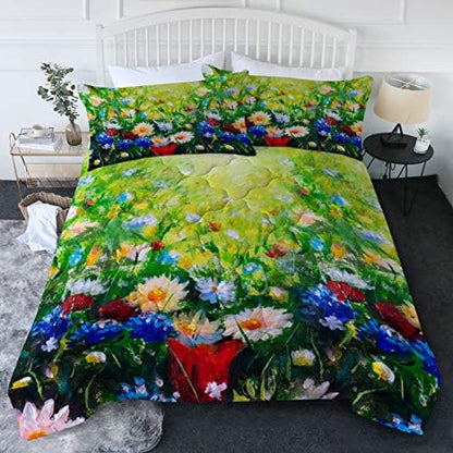  BlessLiving Fall Color Leaf Comforter Set Queen Set 3 Piece Maple Bedding Sets With Orange Comforter Autumn Leaves Bedspread 3D Nature Art Quilted Set, Soft Lightweight Full/Queen Bed Set