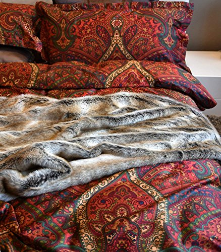  Boho Paisley Print Luxury Duvet Quilt Cover And Shams 3pc Bedding Set Bohemian Damask Medallion 350TC Egyptian Cotton Sateen (King)