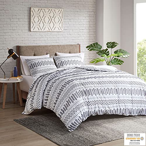  INK+IVY Luxurious Cotton-Bedding Set - Mid Century Trendy Geometric Design, All Season Cozy-Cover With Matching-Shams, King/Cal King, Rhea Jacquard Black/Multi