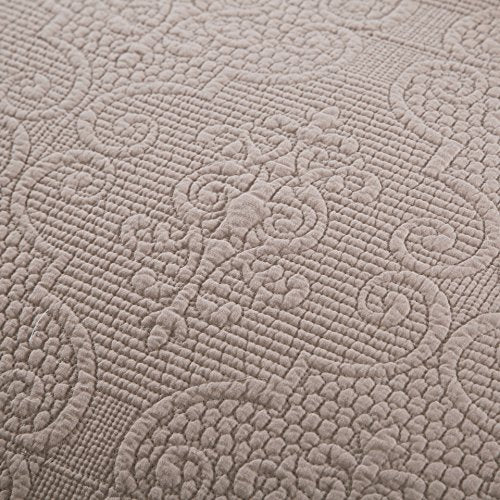  Elegant Sand Dollar Quilted Bedspread Set - Lightweight Breathable Floral Pattern Taupe Tan Beige - King Size - 3-Pieces