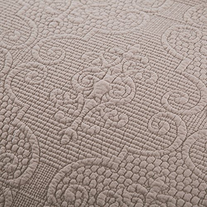  Elegant Sand Dollar Quilted Bedspread Set - Lightweight Breathable Floral Pattern Taupe Tan Beige - King Size - 3-Pieces