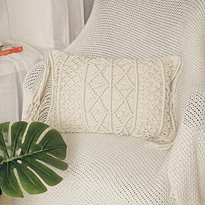  HOMESUNSHINE Macrame Lumbar Pillow Cover-Set Of 2 With Tassels Rectangualr Cushion Covers Boho Throw Pillow Cover For Couch, Sofa, Bed, Farmhouse, Chair, Dining, Patio, Outdoor, Car (B)