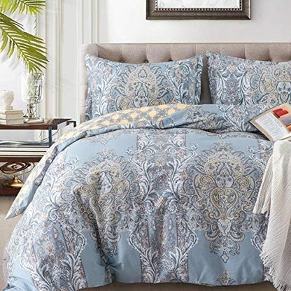  King Size Hotel Collections Super Soft Egyptian Cotton 3 Piece Modern Bedding Medallion Damask Duvet Cover Set-1000-Thread-Count Bedding Set 1 Duvet Cover And 2 Pillow Shams