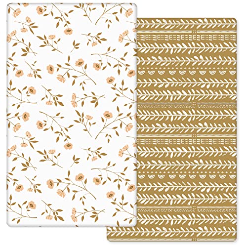 Changing Pad Cover, 2 Pack Changing Table Cover For Baby Boys Girls, Jersey Knit Soft Diaper Changing Pad Cover, Changing Table Sheets, Retro Brown Flower