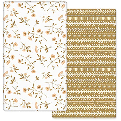  Changing Pad Cover, 2 Pack Changing Table Cover For Baby Boys Girls, Jersey Knit Soft Diaper Changing Pad Cover, Changing Table Sheets, Retro Brown Flower