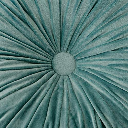  Round Cushions Pillows 15" Large Velvet Floor Couch Pillow Handcrafted Pleated Round Throw Pillow Decoration For Chair Sofa Bed And Car, 1 Pack, Light Teal