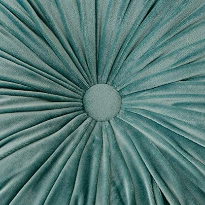  Round Cushions Pillows 15" Large Velvet Floor Couch Pillow Handcrafted Pleated Round Throw Pillow Decoration For Chair Sofa Bed And Car, 1 Pack, Light Teal
