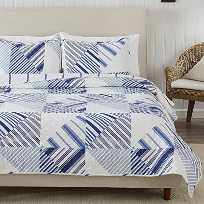  Great Bay Home 2-Piece Twin Reversible Lightweight Nautical Quilt Comforter With 1 Sham | All-Season, Beach Bedspreads | Blue Coastal Coverlet Sets | Casco Bay Quilts Collection