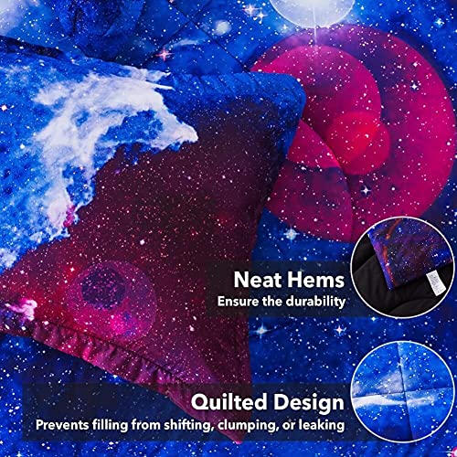  3D Galaxy Queen Comforter Set (90''x90''), 3 Pieces All Season Down Alternative Comforter Set (1 Galaxy Blue Comforter, 2 Pillowcases), Universal Outer Space Bedding Set, Microfiber Comforter