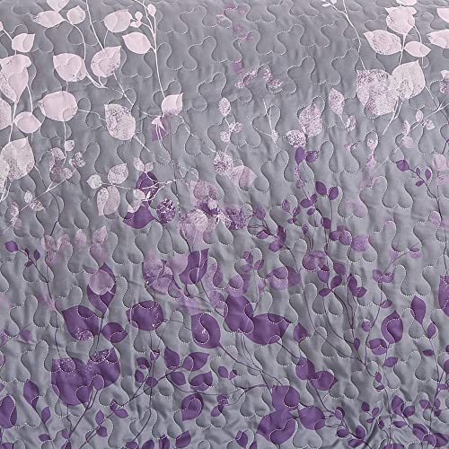  Masterplay 3-Piece Fine Printed Oversize (118" X 95") Quilt Set, Bedspread Coverlet King Size Bed Cover (Dark Grey, Purple Gradient, Vine)