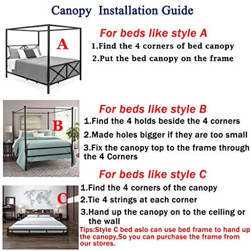  Obokidly Romantic Red Four Corner Post Bed Curtain Canopy & Mosquito Net Free Combination For Wedding Gift Women Girls Adults 2 In 1 Home Bedroom Decoration (Only Type-1 Mosquito Net, Queen)