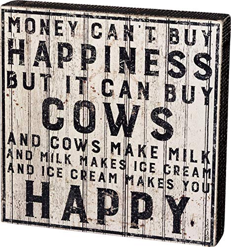  Primitives By Kathy Farmhouse Style Box Sign, 10" Square, Buy Cows